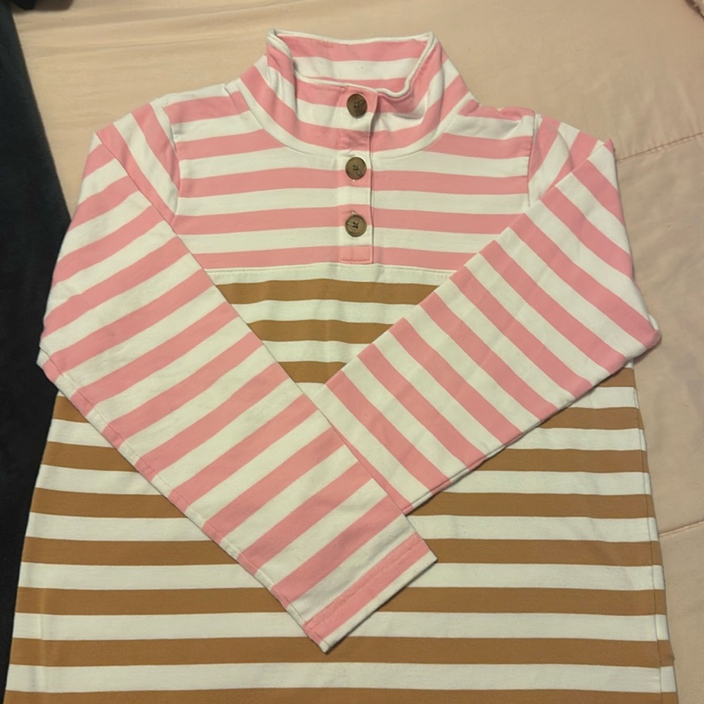 J. Crew pink and light brown striped sweater
